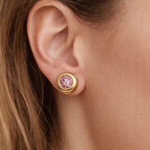 Small 14k Yellow Gold Vermeil Lab-created Pink Sapphire Earring